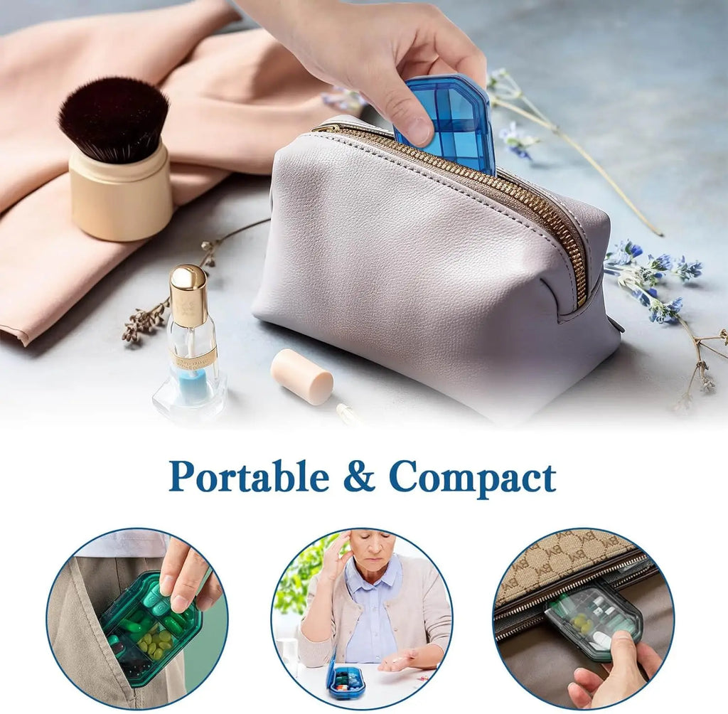 2Pcs 7 Days Pill Storage Box Mini Travel Portable Medicines Dispenser Box Multifunction Plastic Seven Compartment Sealer Box